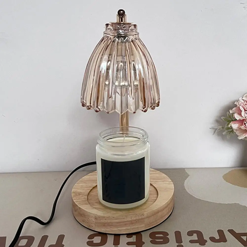 Bedroom Lamp Dimmable Electric Candle Lamp Warmer with Timer Function Wooden Base Soft Glow Flicker Free Scented Candle for Home