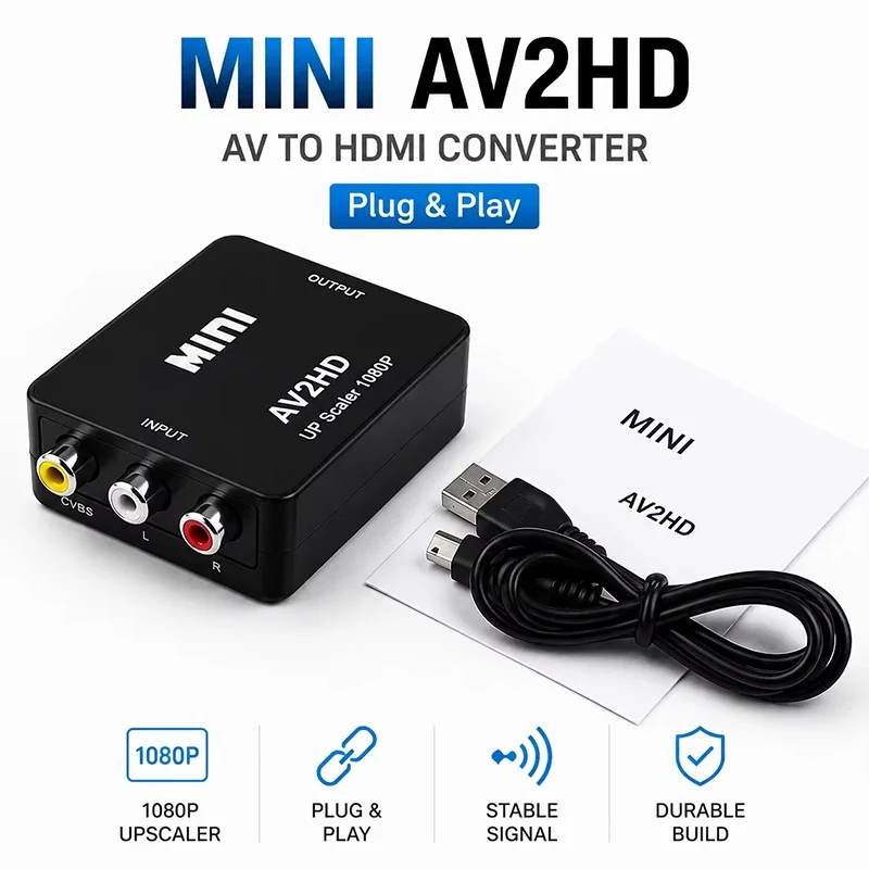 AV To HDTV Converter HD Video Scaler Adapter Box For TV Monitor Projector Video Device Easy Connection Composite Output Adapter