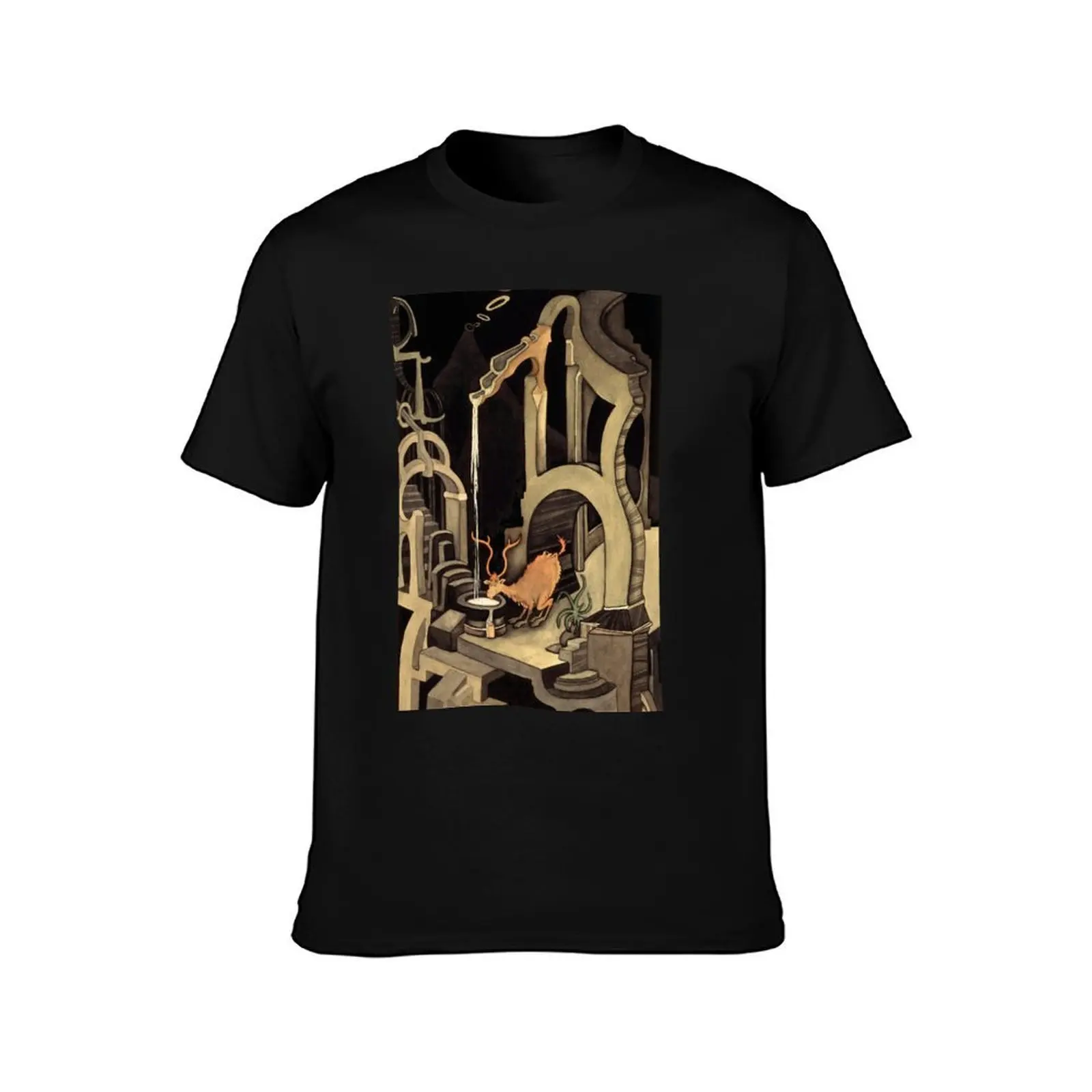 Midnight -The Stag at Eve Theodor T-Shirt, Summer Casual Cotton Tee, Oversized Streetwear Tops, Vintage Graphic Print