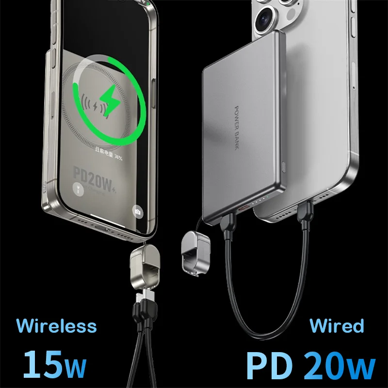 Ultra Thin Magnetic Power Bank Alloy External Auxiliary Battery Pack Phone Wireless Charger For iPhone Xiaomi Samsung Powerbank