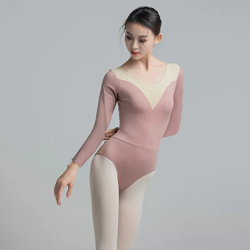 

Костюм для балета и гимнастики с V-образным вырезом, длинными рукавами, разноцветный, модный, простой, классический, цельный, для взрослых, для экзаменов и тренировок