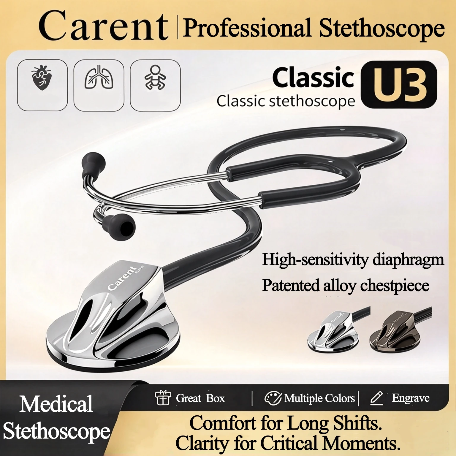 Professional Single Head Stethoscope High Sensitivity Diaphragm 85cm Extra Long Tube Clear Sound for Doctor Nurse Student