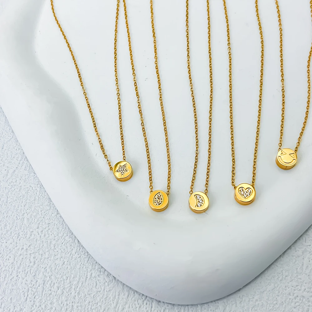 eManco Simple Temperament Round Pendant Fashion Classic Design High Quality Stainless Steel Necklace Ladies