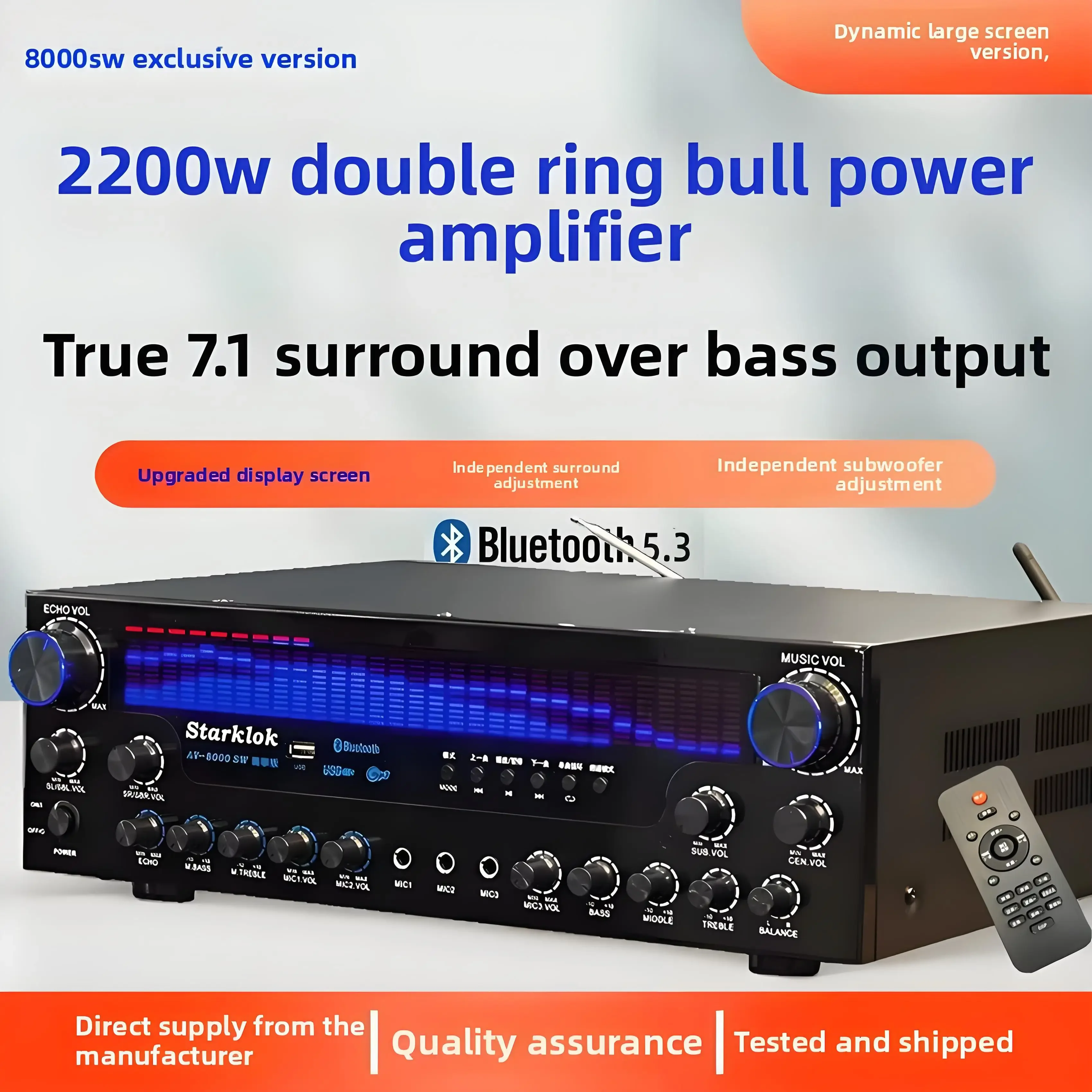 2025 hot sale AV-8000SW Premium Edition 2200W Professional Ultra-High Power 7.1 Channel Home Theater Receiver Amplifier Exclusiv