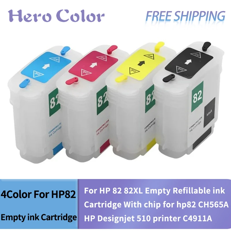 

4Color 82 Ink Cartridge For HP 82 82XL Empty Refillable ink Cartridge With chip for hp82 CH565A HP Designjet 510 printer C4911A