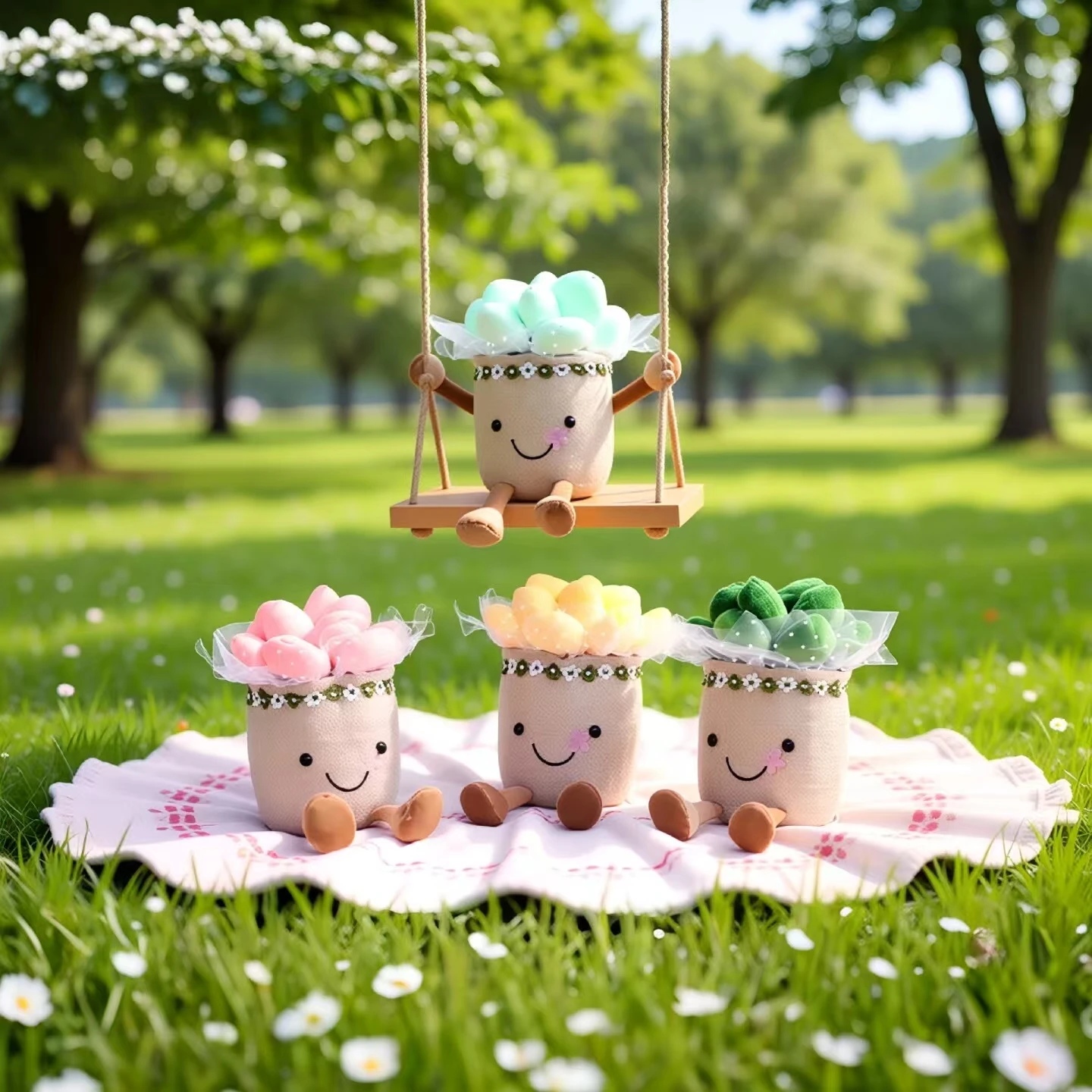 دمية قطيفة عصارية لطيفة مقلدة بتصميم جديد، لعبة محشوة نباتية رائعة بوعاء، وسادة باقة زهور ناعمة منفوشة محمولة باليد #1