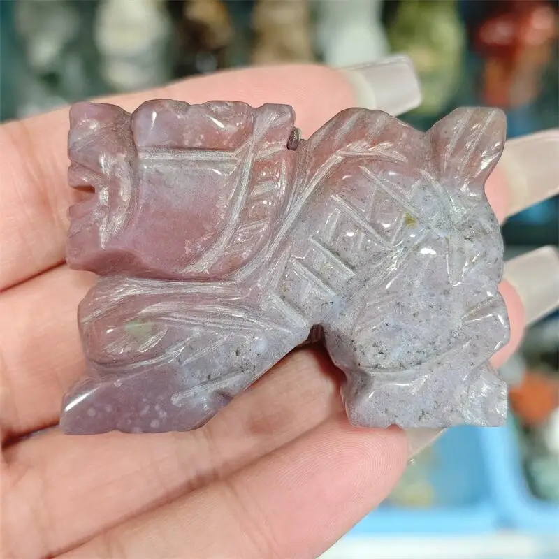 2inch Natural Ocean Jasper Chinese Dragon Carving Energy Gem Reiki Healing Home Decoration Gift Collection 1pcs