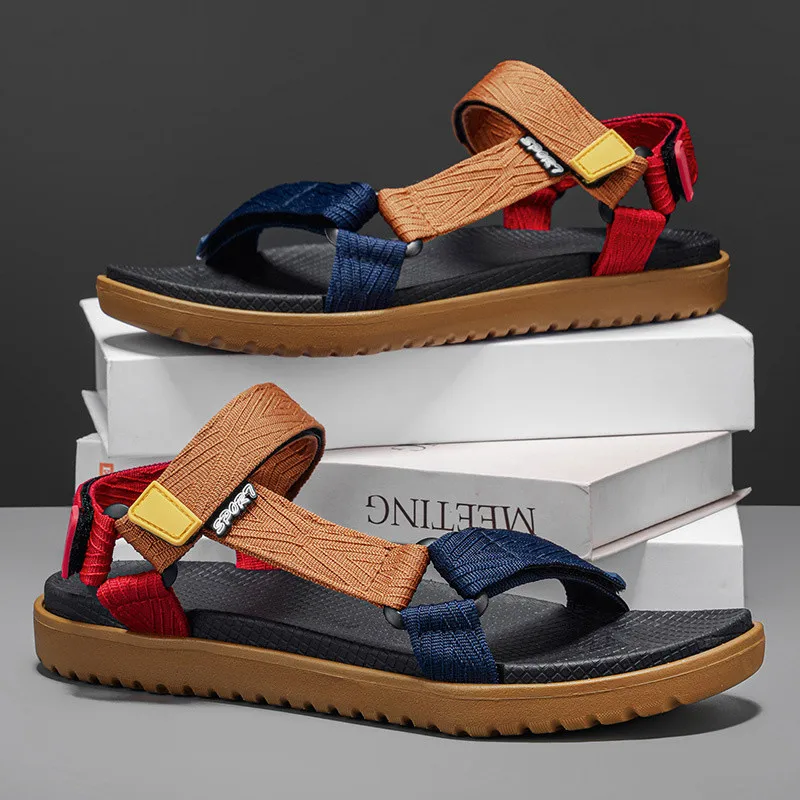 

Summer New Fashion Brown Men's Beach Sandals Unisex Comfy Flat Sandals Men Non-slip Outdoor Sports Sandals Man sandalias hombre