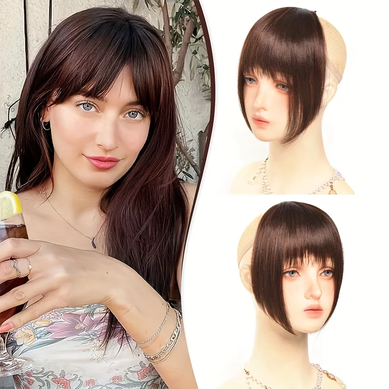 synthetic straight bangs with sideburns thickened French bangs 3-card hair clip on hair extenstion black hairpieces