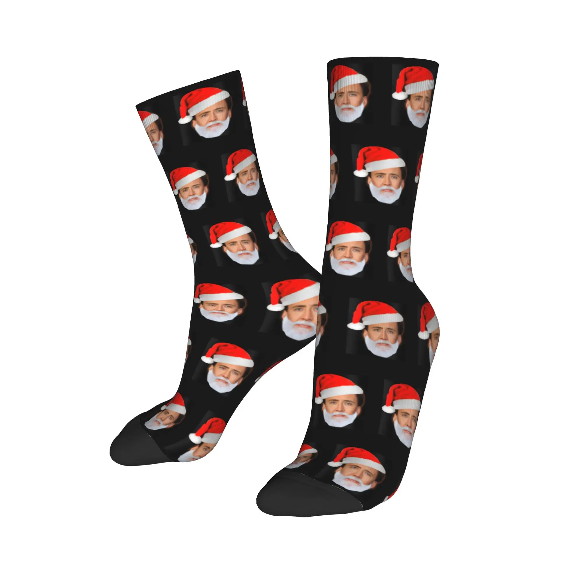

Custom Cute Nicholas Cage Dress Socks Mens Womens Warm Funny Novelty Santa Claus Crew Socks