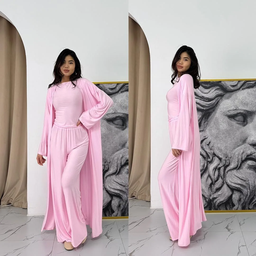 

2025 summer fashion round neck slim casual versatile loose stretch wide-leg pants three-piece club clothing Vestidos