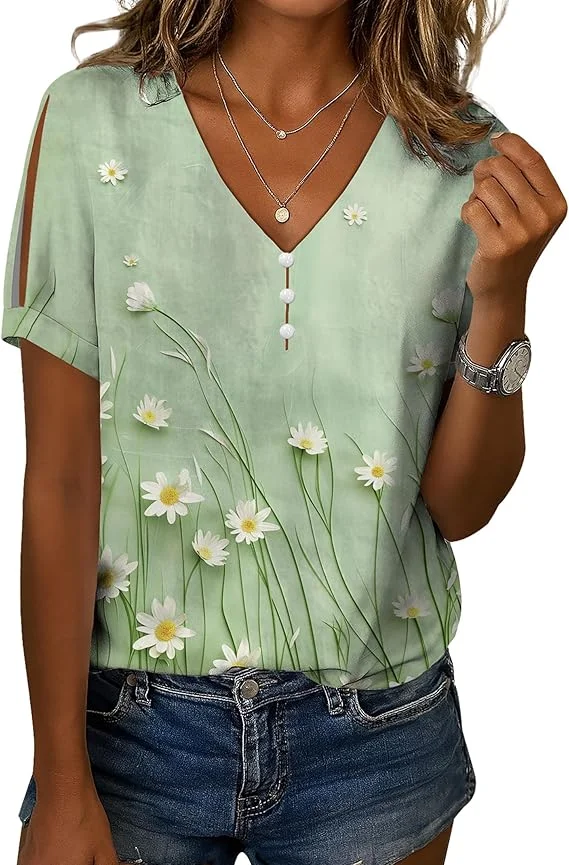 2025 Camicia da donna allentata di nuovo stile Camicia da lavoro casual Camicia da donna estiva in bianco e nero versatile con scollo a V e bottoni di perle