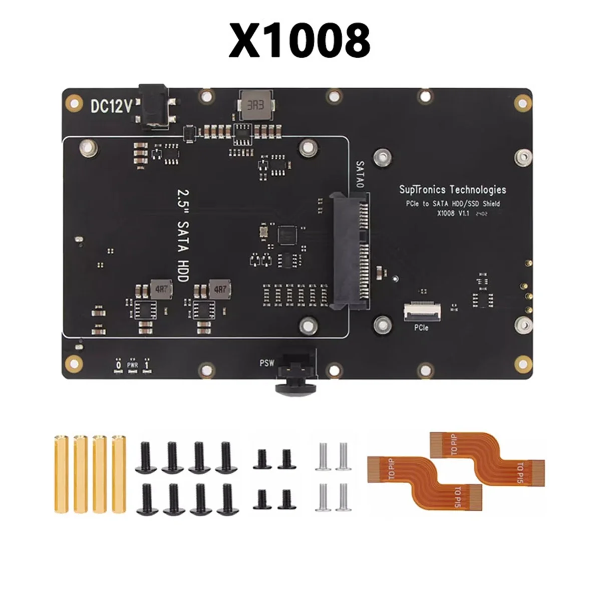 X1008 PCIe to 2.5inch SATA HDD/SSD+3.5inch SATA HDD Shield for Raspberry Pi 5 NOT Support Boot From HDD/SSD‘-AA68