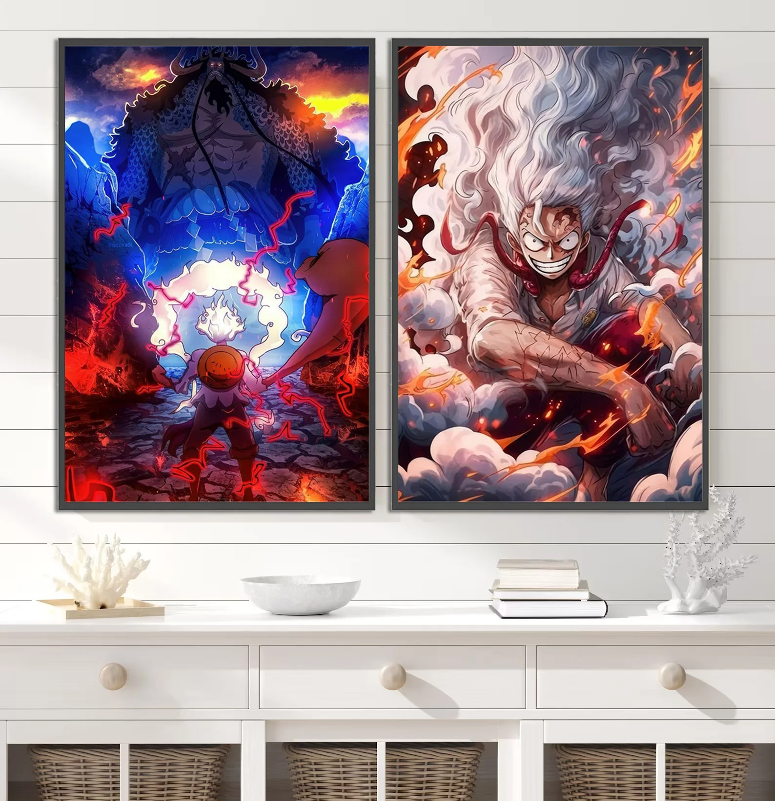 Luffy gear 5 cartaz autoadesivo de uma peça wallpapr desenho animado decoração de casa pintura zoro anime arte de parede clássico sangue quente