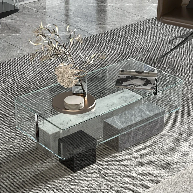 

Italian minimalist marble glass tea table light luxury living room display tea table