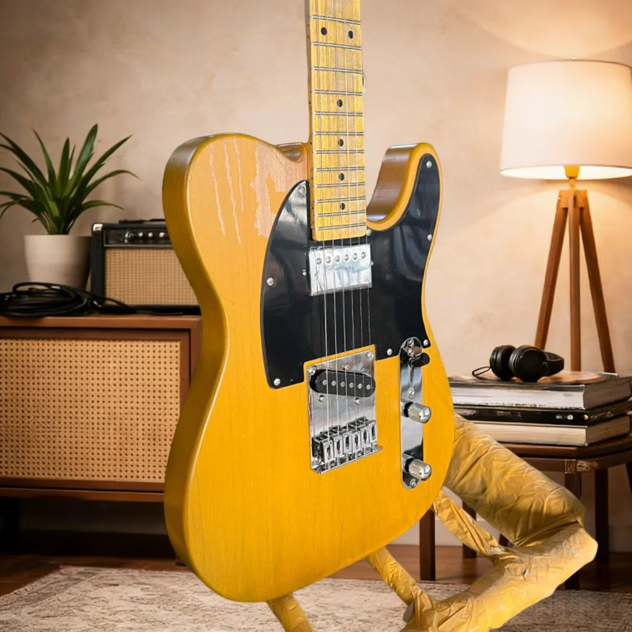 

Новая электрогитара 39 дюймов, желтая, винтажная, с кленовым фингербордом TLE, корпус из персикового дерева, классический дизайн
