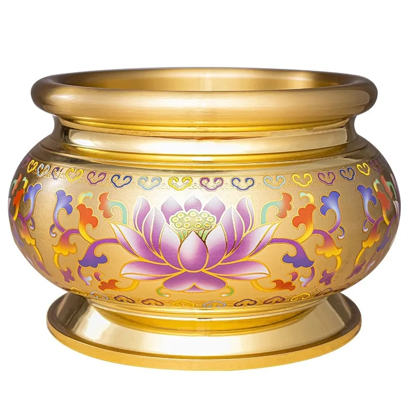 

PYH Cloisonne pure copper incense burner, incense bowl for Buddha and lotus flowers to burn incense at home