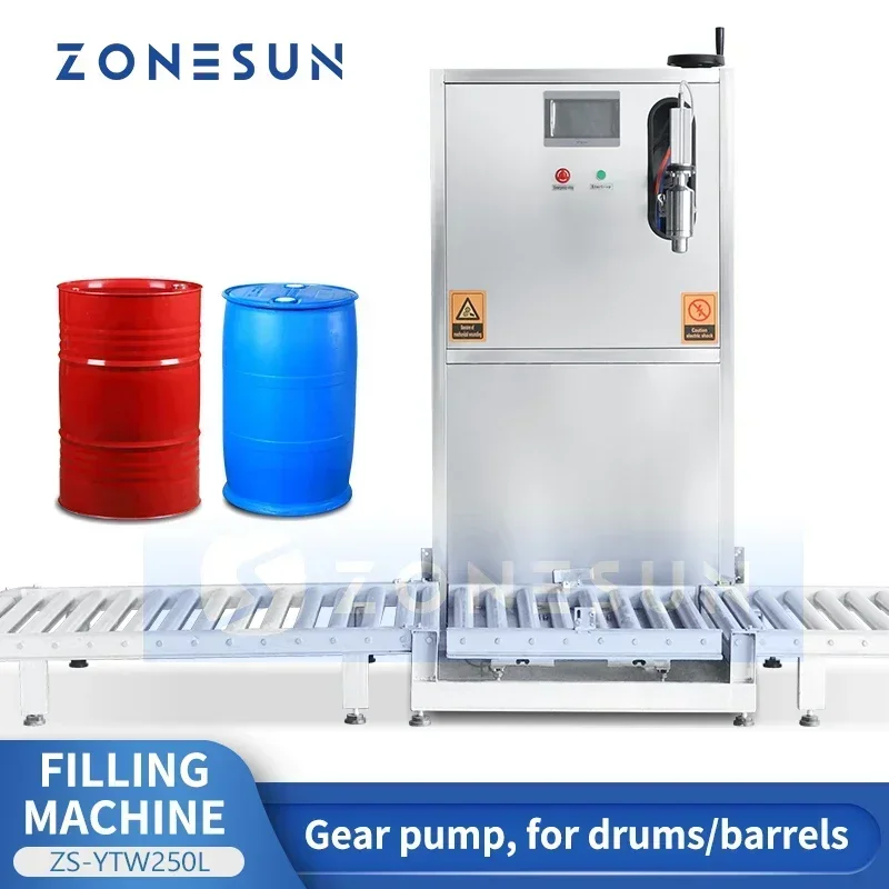 ZONESUN 50L pompe à engrenages de remplissage de tambour à haut débit huile liquide pesage Machine de remplissage convoyeur à rouleaux ZS-YTW250L