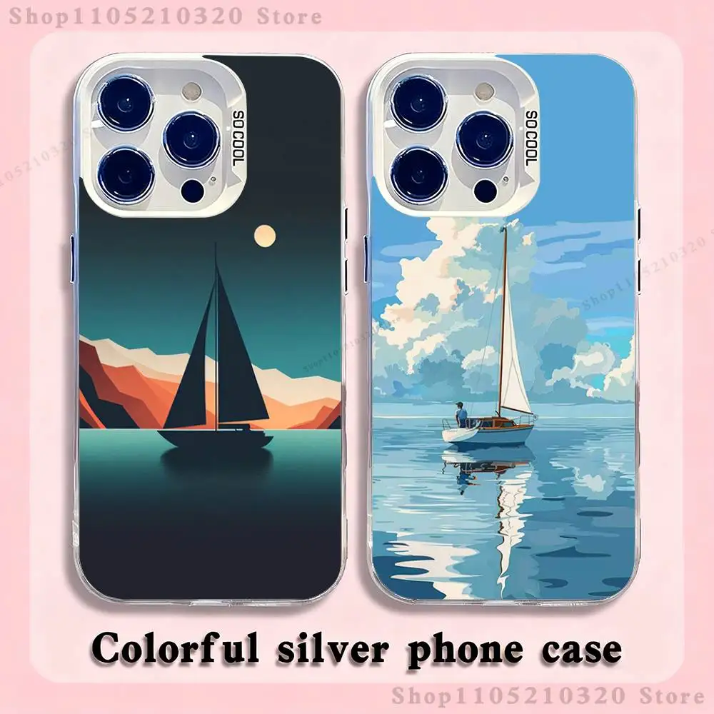 

Sailing Boat Art Phone Case For iPhone 17,16,15,14,13,12,11,Pro,Max,Plus,Mini,XS,SE Anti Fall White Matte Hard Bumper