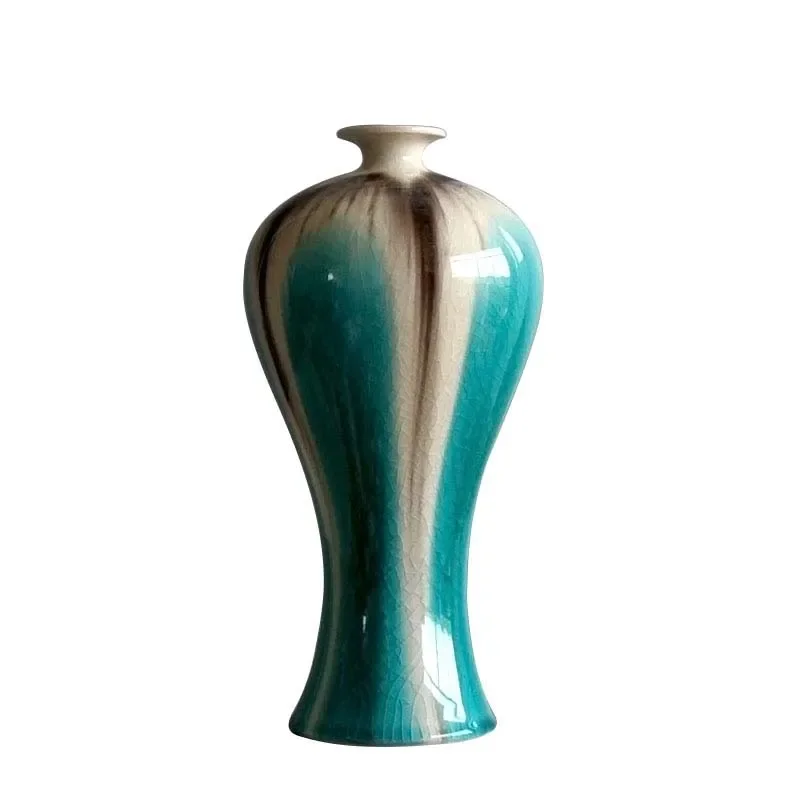 Vase Green 30cm Transmutation Glaze Chinese Crackle Glaze Vase Table Vase Arrangement Kiln Glaze Vases Room Decor Aesthetic