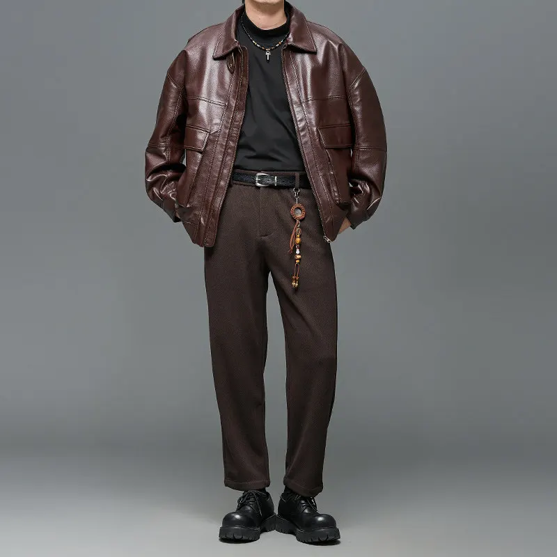 High Quality Spring and Autumn Winter Wool Blend Simple Fashion All-Match Tapered Pants Nine Points Skinny Pants Men's Pants