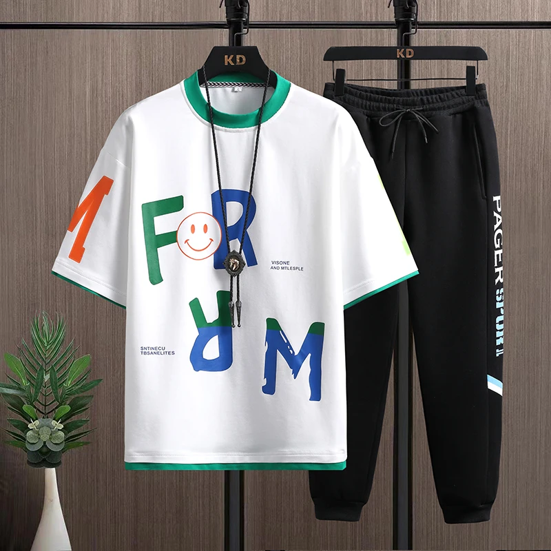 Men Tracksuits Brand Fashion 2024 Spring Brand Fashion Men's Print Casual T-shirt Pants Sweatpants Streetwear 2 Piece Sets