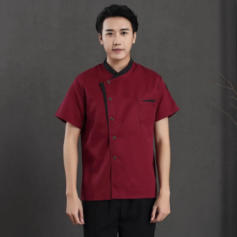 Chef Overalls แขนสั้นผู้ชายฤดูร้อนบาง Plus-Sized Plus-Sized ห้องครัวโรงอาหารสีดำ Breathable chef Uniform