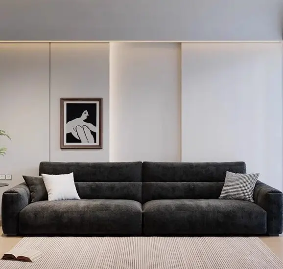 

Extreme Italian Luxury Chenille Plush Sofa Modern Simple Small Living Room Three Straight Rows Black