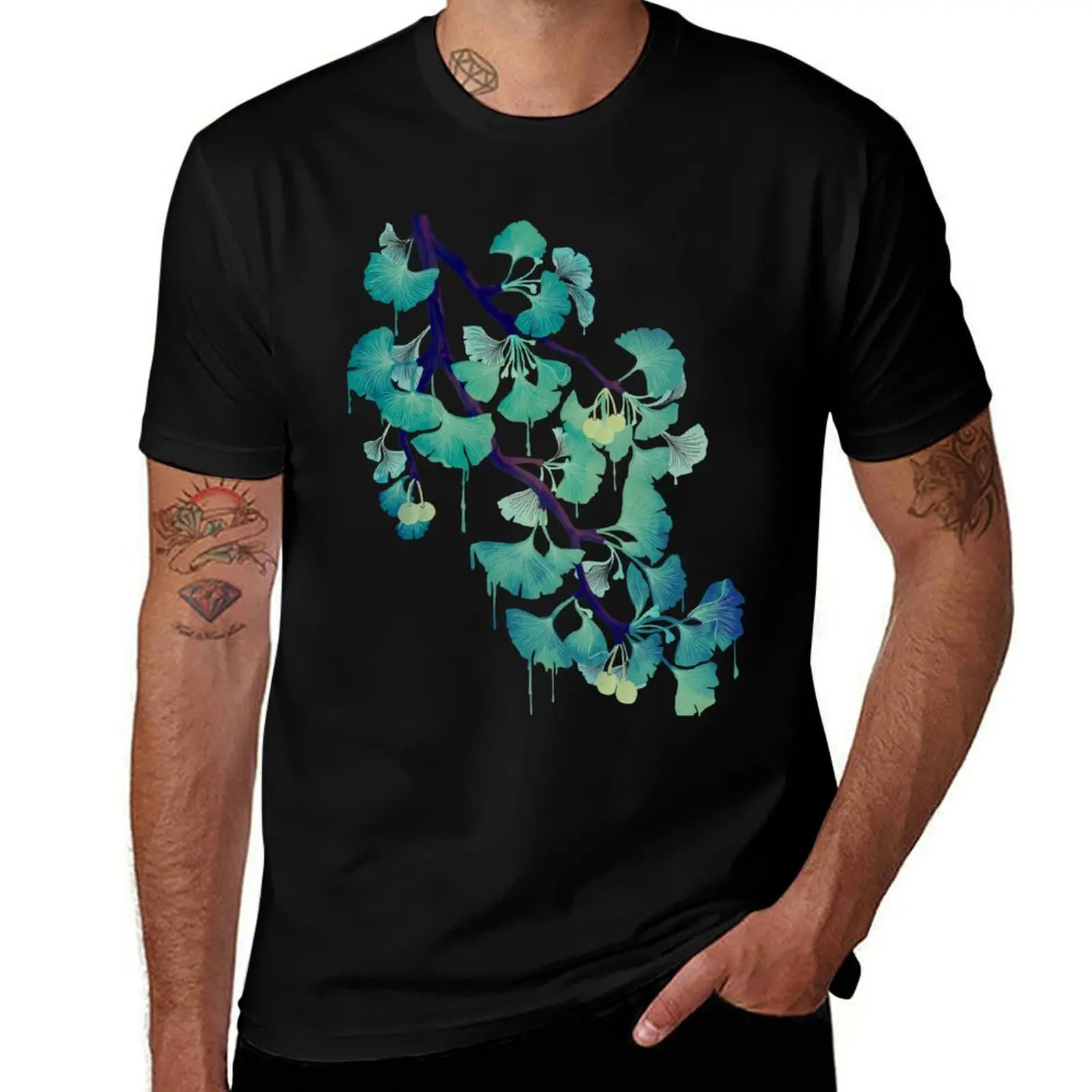 

O Ginkgo (on Black) T-Shirt t shirts cotton 100% t shirt man plain T-Shirt