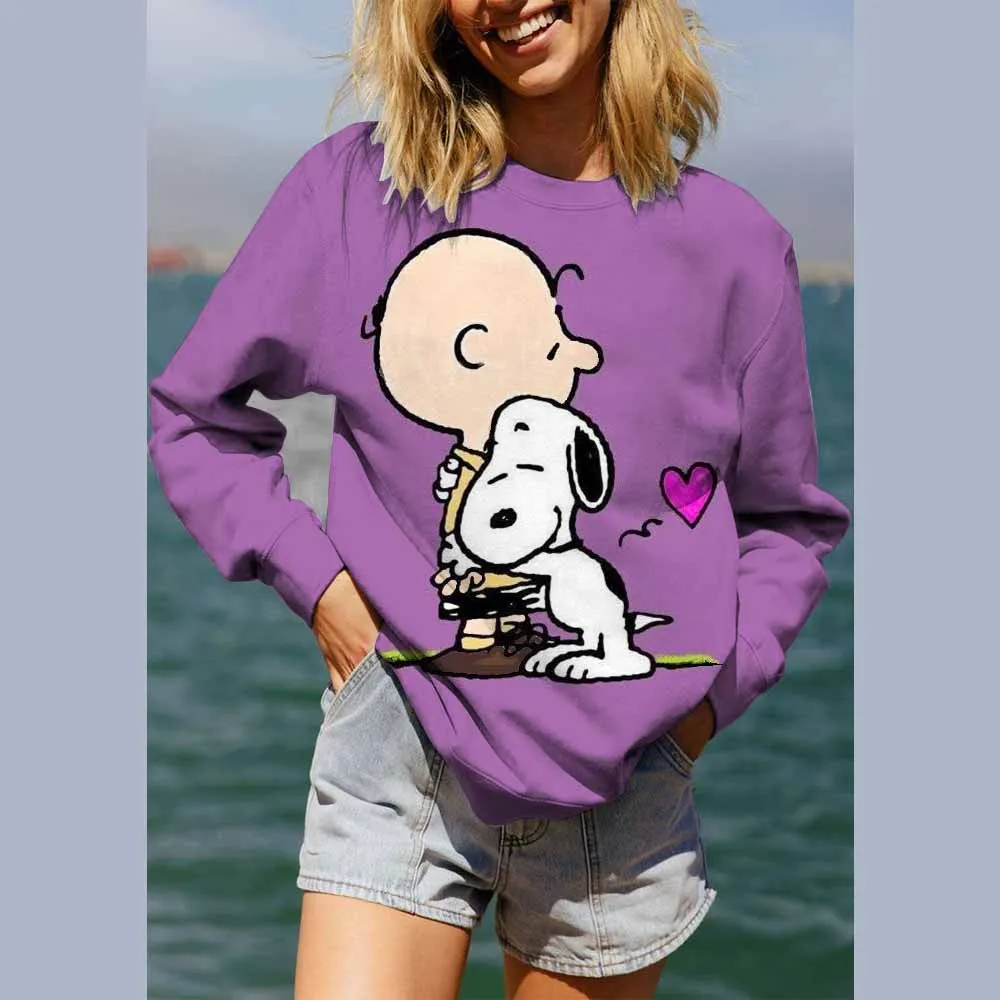 Vol Snoopy print Sweatshirt Dames Crewneck All-Match Hoodies Losse Tops Straat Comfortabele Dameskleding