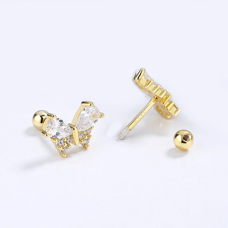 Trustdavis real 925 prata esterlina brinco inseto borboleta brilhante cz parafuso brincos para filha meninas jóias finas da3167