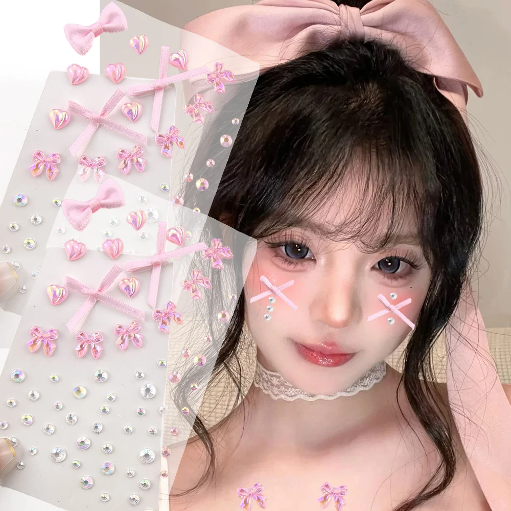 

1 Sheet Fashion Diamond Face Sticker Bow Rose Bling Jewel DIY Tattoo Eyeshadow Stickers 5D Colorful Rhinestone Nail Body Makeup