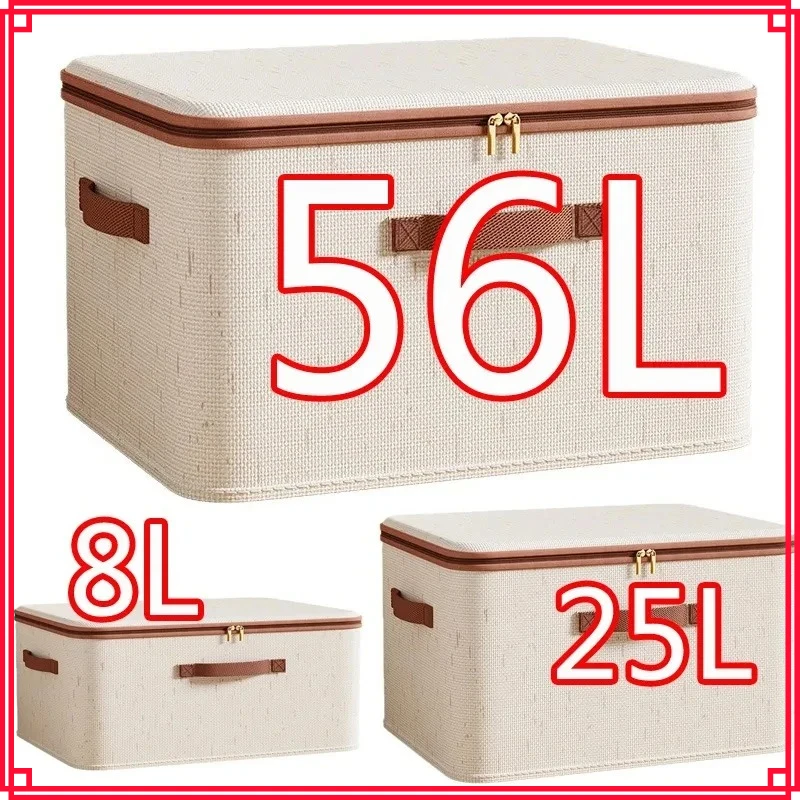 Large Household Storage Box Heavy-duty Hard Shell Cotton Linen Zipper Storage Organizer Box with Lid for Clothes Toys Blankets