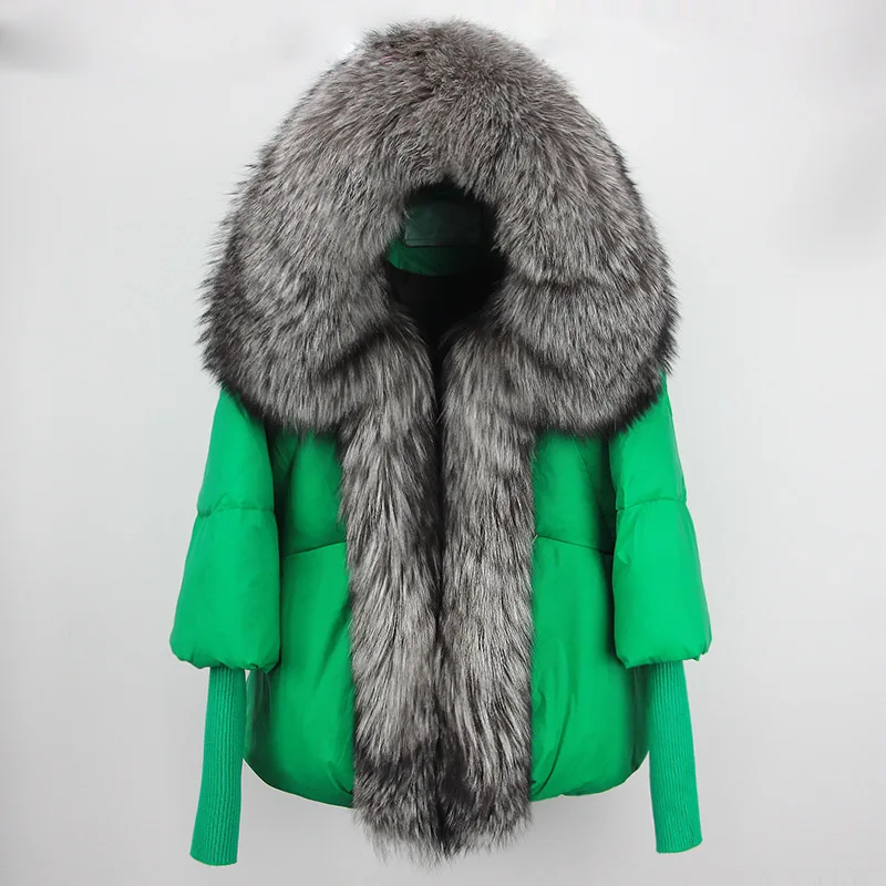 Female Large Fox Fur Collar Outerwear Thick Warm Fur Real Fur Coat Winter Jacket Women White Duck Down Jackets Hooded