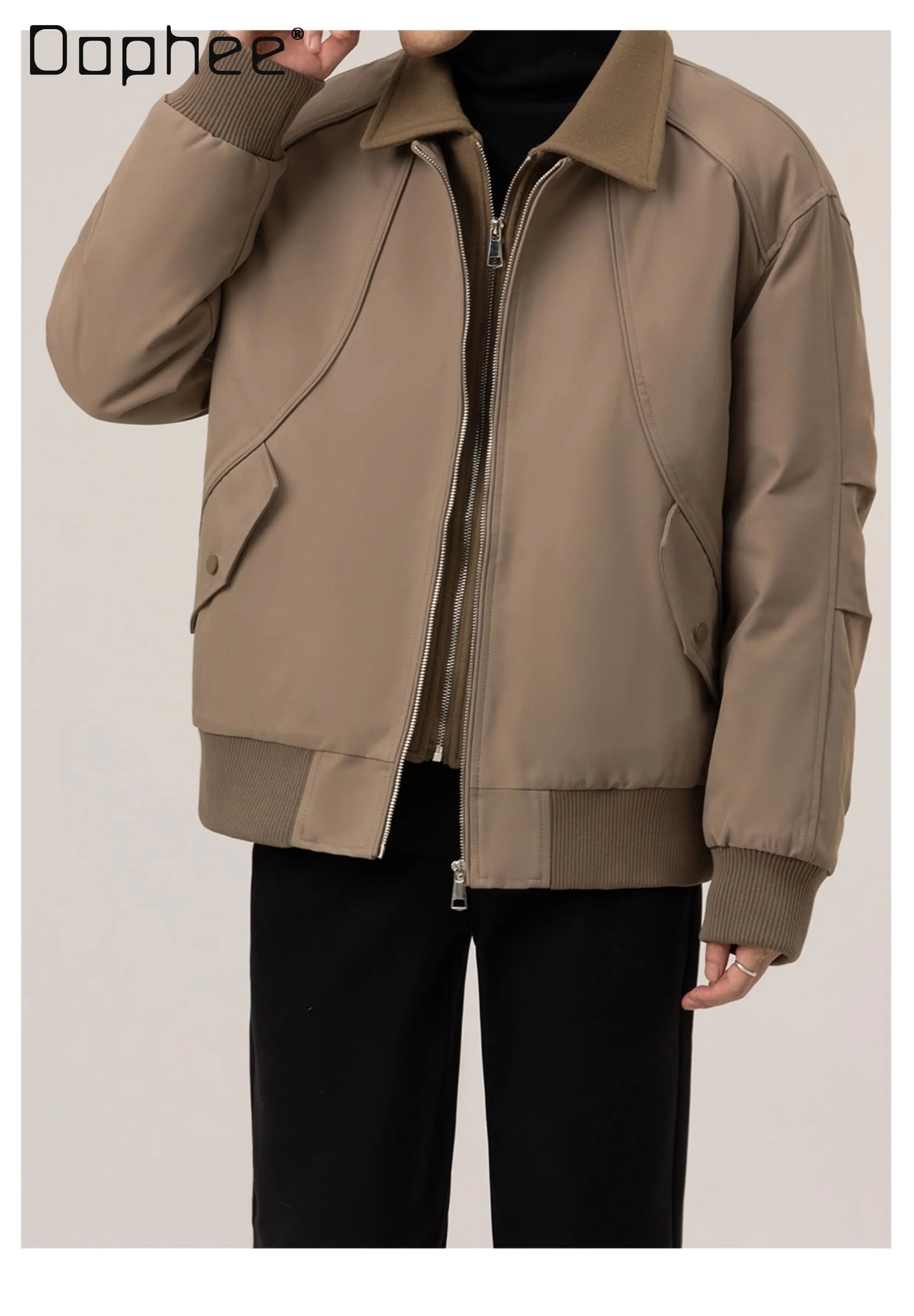 

2025 Winter New Commuting Style Fake Two-Piece Splicing High-End Black Jacket Men's Casual Warm Khaki Down Jacket Coat