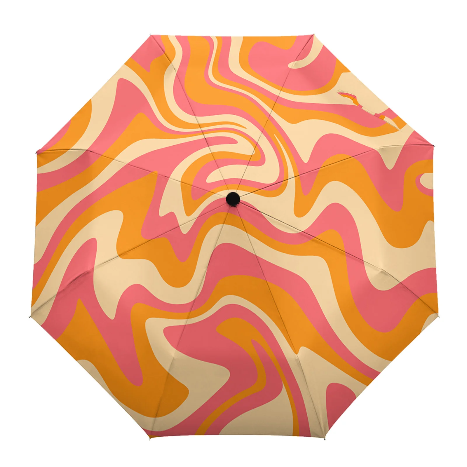 Orange Fluid Art Abstract Texture Automatic Umbrella Travel Folding Umbrella Portable Parasol Windproof Umbrellas