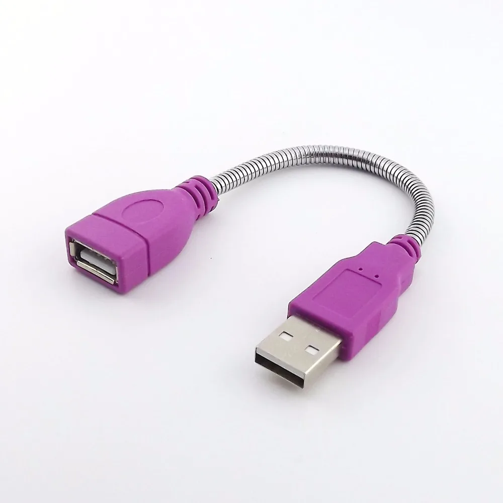 Nowy przedłużacz USB 1szt Fioletowy przedłużacz USB 2.0 A z wtyczką męską do żeńskiego gniazda Elastyczny metalowy kabel stojący 15cm