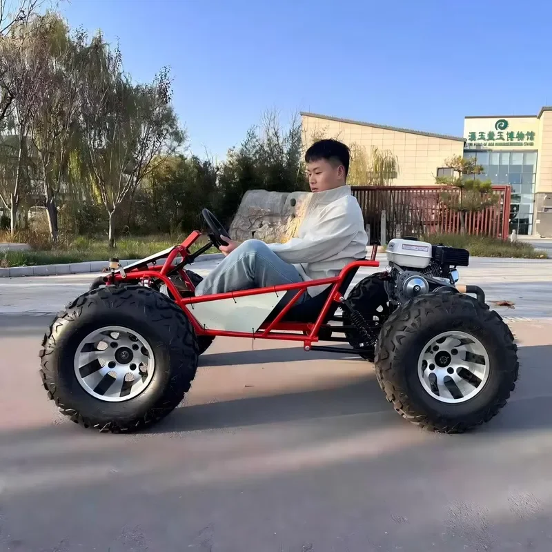 4 Stroke 212cc Steering Wheel Gas-Powered Four-Wheel Go Kart 10-Inch Tires All-Terrain Shock-Absorbing Kart for Beach