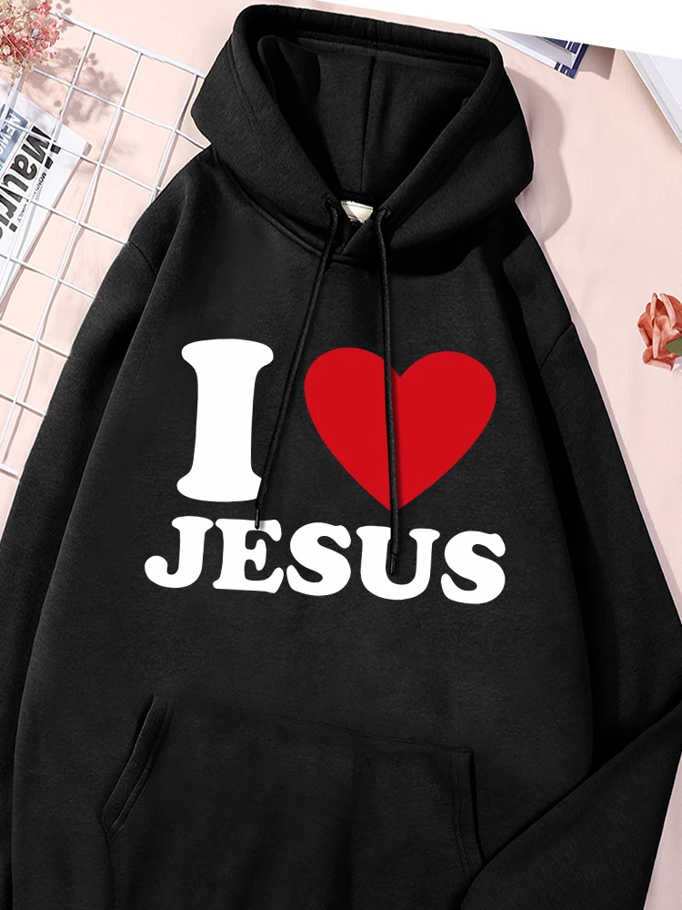 

I Love Jesus Printing Female Hoodies Vintage Creativty Sweatshirts Fashion Oversized Sportwear Classic Simple Drawstring Top