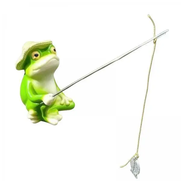 Resin Frog Ornament Seated Fishing Rod Figure Outdoor Garden Decor Playful Statue for Pond Habitat
