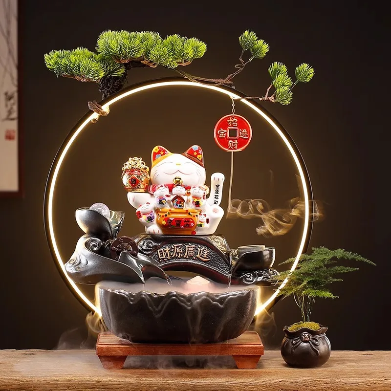 Lucky Cat Flowing Water Ornament Office Decoration Circulating Water Desktop Front Desk Store Fortune Cat Opening Gift