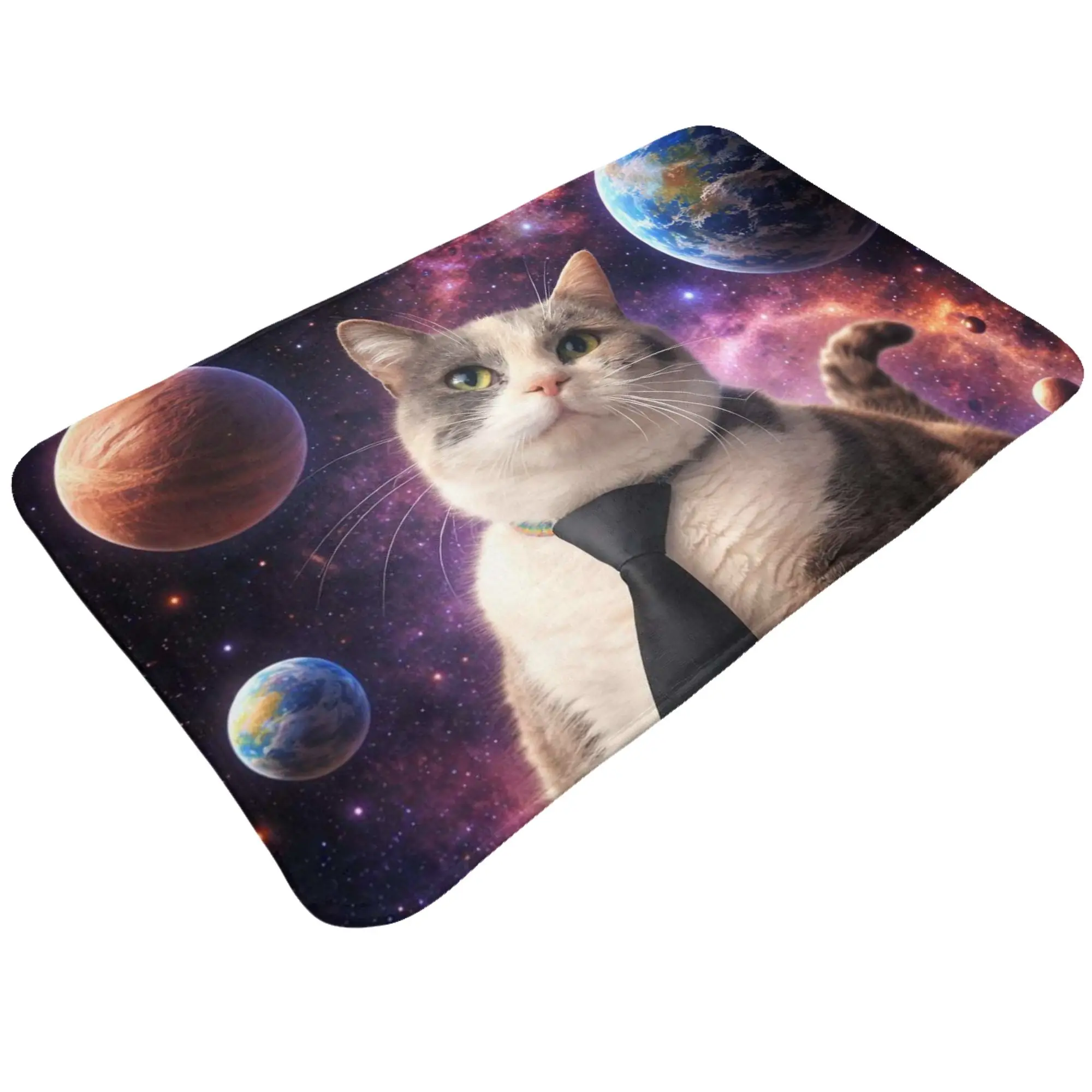 Business Cat Tie Sitting On Space Planet Doormat Bedroom Living Room Mat  Balcony Home Decor