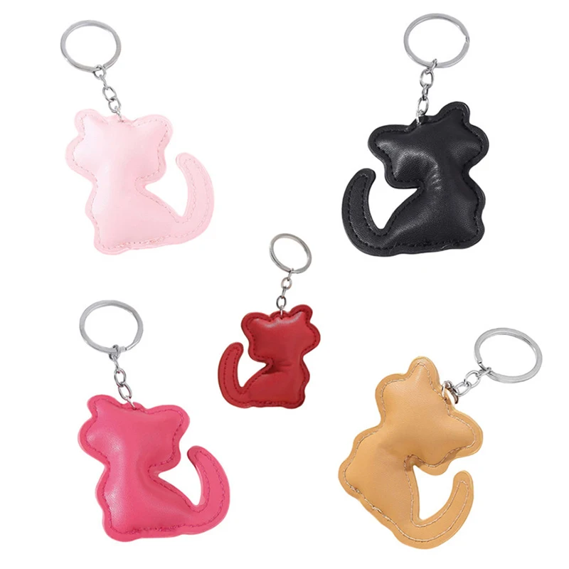 Cute Cat Leather Keychain Pendant Cartoon Animal Doll Kitten Filled With Cotton Keyring Car Backpack Charms Car Bag Decor Gifts