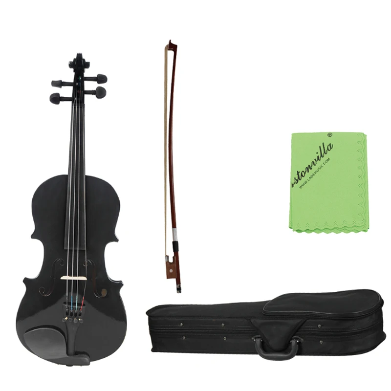 Violin 4/4 Full Size Black Acoustic Violin Fiddle with Case & Bow  for Violin Beginner Stringed Instruments