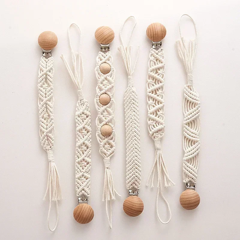 Vintage simples crochê chupeta corrente para recém-nascido dentição chupeta mastigar manequim clipes feitos à mão bebê algodão borla chupeta