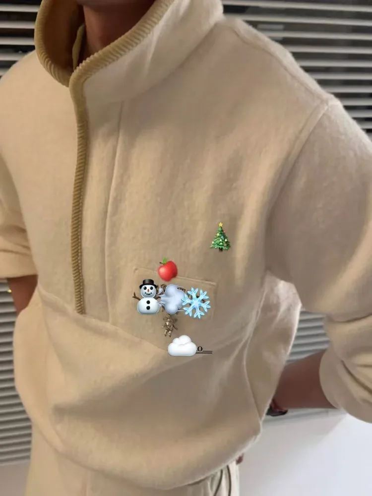 

Classic Woolen Zip-Up Hoodie Simple Street Sle Long Sve Loose Fit Pure Color Winter Warmth Casual Versatile Design