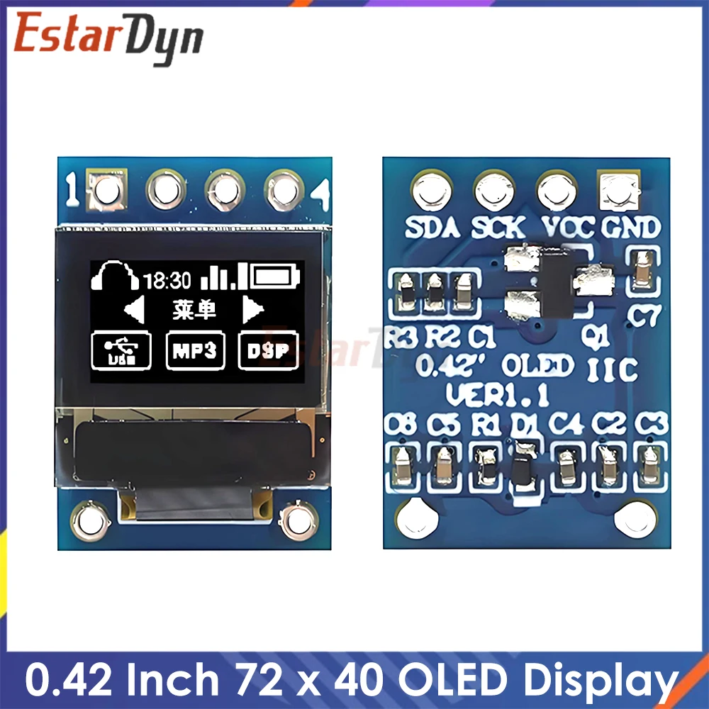 0.42 Inch White OLED Display LCD Module 72X40 Serial Screen White Color I2C IIC/SPI Interface SSD1306 72*40
