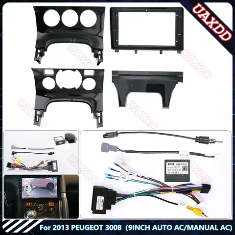 For  Peugeot  2013- 3008  9INCH  AUTO  AC/MANUAL  AC  Car  Radio  Android   Stereo  audio  screen  frame  cables   harness