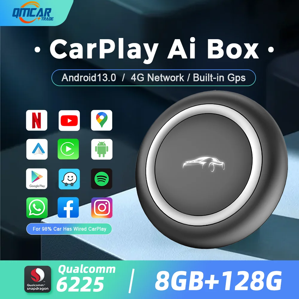 Carplay ai box android 13 drahtloser carplay adapter android auto qcm6225 8gb 128gb für youtube netflix volvo kia benz audi haval