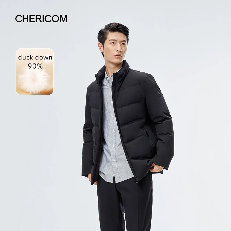 Chericom Winter Men's Duck Down Jacket Stand-Up Collar Casual Business Solid Color Versatile Short Light Thin Warm Coats 289660